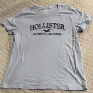 Hollister Light Blue and Navy Graphic Tee Size Small